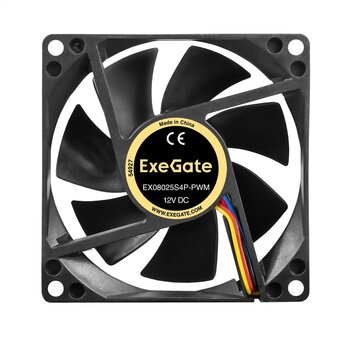  Вентилятор ExeGate EX08025S4P-PWM EX297045RUS 12В DC (80x80x25 мм, Sleeve bearing (подшипник скольжения), 4pin, PWM, 0-2300 RPM, 0-23dBA) 