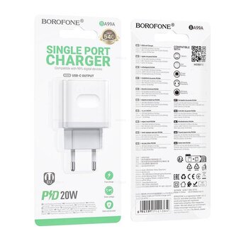  СЗУ BOROFONE BA99A Breeze single port PD20W (C to C) белый 