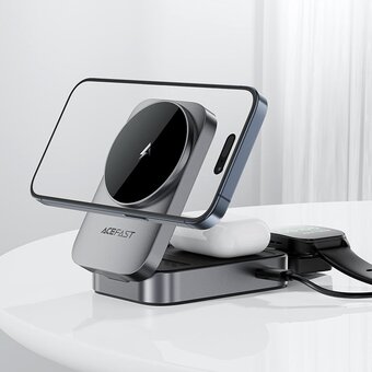  Зарядное утройство ACEFAST E22 (AF-E22-GY) Desktop 3-In-1 Wireless Charging Holder Metal Gray 
