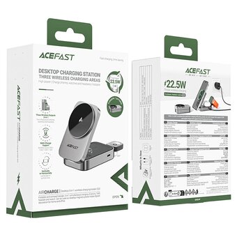  Зарядное утройство ACEFAST E22 (AF-E22-GY) Desktop 3-In-1 Wireless Charging Holder Metal Gray 