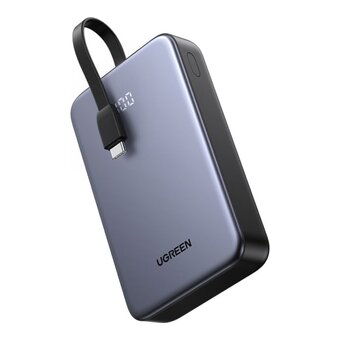  Внешний аккумулятор UGREEN PB505 (45762) 20000mAh Quick Charging Power Bank 20W Build-in USB-C Cable Gray 