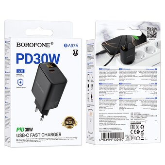  СЗУ BOROFONE BA97A Ilustre single-port PD30W with digital display EU черный 
