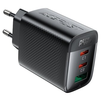  Зарядное устройство ACEFAST AF-A108-BK PD67W Gan 2*USB-C+USB-A Charger EU Black 