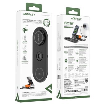  Зарядное утройство ACEFAST E19 (AF-E19-BK) Qi2 desktop 3-in-1 wireless charging holder Black 