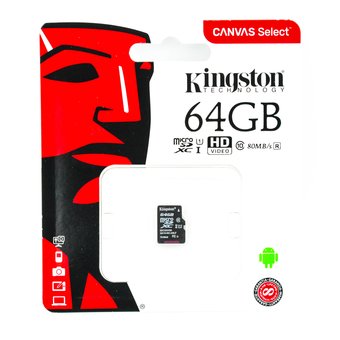  Карта памяти Kingston microSDXC 64GB Class 10 UHS-I U1 Canvas Select 80MB/s (SDCS/64GBSP) 