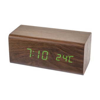  Perfeo LED часы-будильник "Block", коричневый / зелёная подсветка (PF-S718T) время, температура 