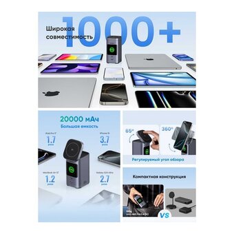  Power bank UGREEN PB771 (35527B) 20000mAh Quick Charging + Magnetic Wireless 145W Power Bank Gray 