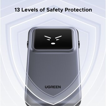  Внешний аккумулятор UGREEN PB511 (35603B) UNO 10000mAh Charging 30W Power Bank with Display&Build-in U-C Cable Gray 