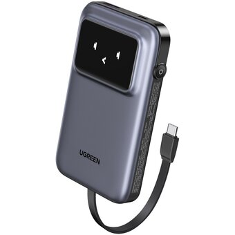  Внешний аккумулятор UGREEN PB511 (35603B) UNO 10000mAh Charging 30W Power Bank with Display&Build-in U-C Cable Gray 