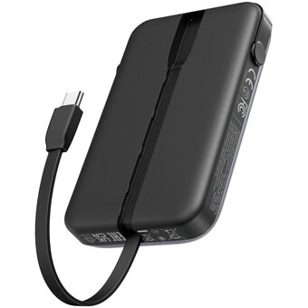  Внешний аккумулятор UGREEN PB511 (35603B) UNO 10000mAh Charging 30W Power Bank with Display&Build-in U-C Cable Gray 