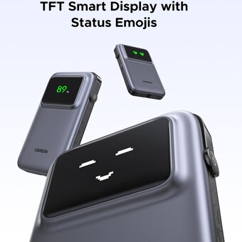  Внешний аккумулятор UGREEN PB511 (35603B) UNO 10000mAh Charging 30W Power Bank with Display&Build-in U-C Cable Gray 