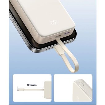  Внешний аккумулятор UGREEN PB505 (35340) 20000mAh Quick Charging Power Bank 20W Build-in USB-C Cable -White 