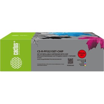  Картридж перезаправляемый струйный Cactus CS-R-PFI321SET-Chip набор 5шт.упак. для Canon imageProGraf TM-250/255/350/355 с чипом 