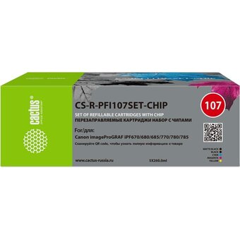  Картридж перезаправляемый струйный Cactus CS-R-PFI107SET-Chip набор 5шт.упак. для Canon imageProGraf iPF670/680/685/770/780/785 с чипом 