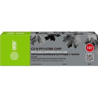  Картридж перезаправляемый струйный Cactus CS-R-PFI107BK-Chip 260мл для Canon imageProGraf iPF670/680/685/770/780/785 с чипом 