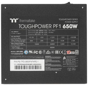  Блок питания Thermaltake Toughpower PF1 (PS-TPD-0650FNFAPE-1) ATX 650W 80+ platinum (20+4pin) APFC 140mm fan color LED 9xSATA Cab Manag RTL 