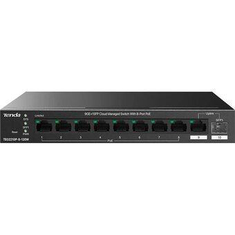  Коммутатор управляемый PoE Tenda TEG2210P-8-120W 10 портов, 9x1Гбит/с, SFP 1x1Гбит/с, PoE 8x30Вт (до 110Вт) 