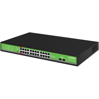  Коммутатор неуправляемый Digma DSP224G-2S-R400 (L2) 24x1Гбит/с 2SFP 24PoE 24PoE+ 2PoE++ 400W 