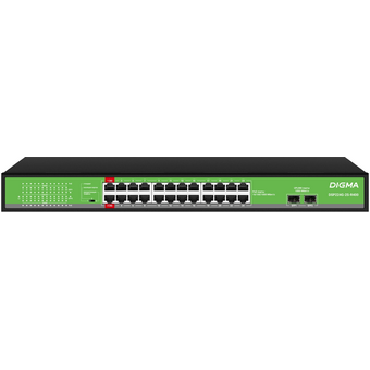  Коммутатор неуправляемый Digma DSP224G-2S-R400 (L2) 24x1Гбит/с 2SFP 24PoE 24PoE+ 2PoE++ 400W 