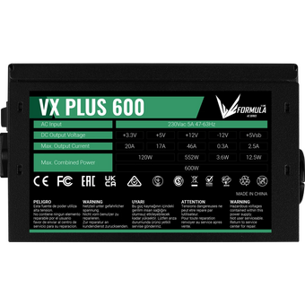  Блок питания FORMULA VX Plus 600 (4711401661665) ATX12V 2.3 600W APFC 12cm fan 24pin 1x(4+4)pin 2xPCIe(6+2) 3xMolex 1xFDD 4xSATA 