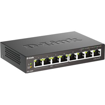  Неуправляемый коммутатор D-Link DGS-1008P/F3A с 8 портами 10/100/1000Base-T (4 порта PoE 802.3af/at, PoE-бюджет 60Вт) 