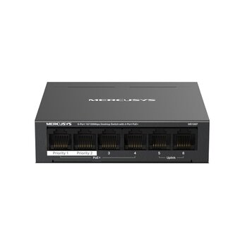  Коммутатор Mercusys MS106P настольный с 6 портами 10/100Мбит/с (4 порта PoE+) 