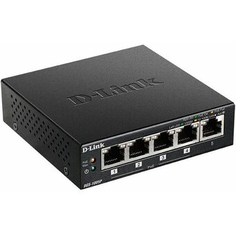  Неуправляемый коммутатор D-Link DGS-1005P/B3A с 5 портами 10/100/1000Base-T (4 порта PoE 802.3af/at, PoE-бюджет 60Вт) 