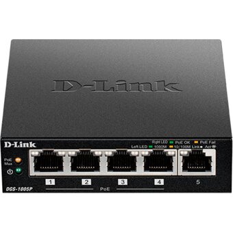  Неуправляемый коммутатор D-Link DGS-1005P/B3A с 5 портами 10/100/1000Base-T (4 порта PoE 802.3af/at, PoE-бюджет 60Вт) 