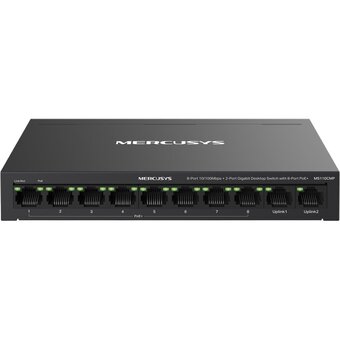  Коммутатор Mercusys MS110CMP Настольный с 8 портами PoE+ 10/100Мбит/c и 2 гигабитными портами 