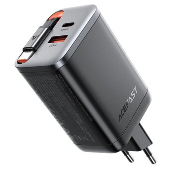  Зарядное устройство ACEFAST AF-A111-BK PD67W Gan Charger 2*USB-C+USB-A With Retractable Cable Black 