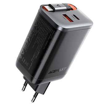  Зарядное устройство ACEFAST AF-A111-BK PD67W Gan Charger 2*USB-C+USB-A With Retractable Cable Black 