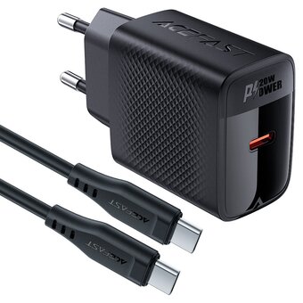  СЗУ ACEFAST A82 PD20W GaN single USB-C charger with USB-C to USB-C charging cable EU Black 