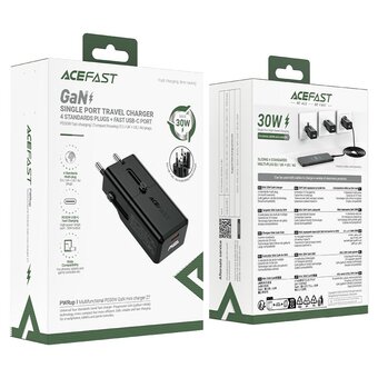  Зарядное устройство ACEFAST AF-Z7-BK Multifunctional Pd30W Gan Mini Charger Black 