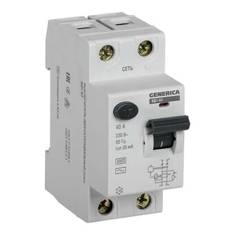  УЗО IEK ВД1-63 Generica (MDV15-2-040-030) 40A тип C 4.5kA 30мА AC 2П 230В серый 