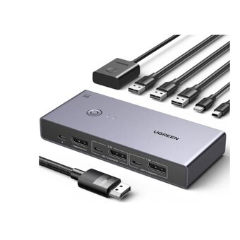  Переключатель UGREEN CM695 (25962) DP1.4 KVM KVM Switch 2 In 1 Out 8K60Hz Gray 
