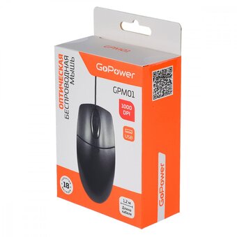  Мышь проводная GoPower GPM01 черный 