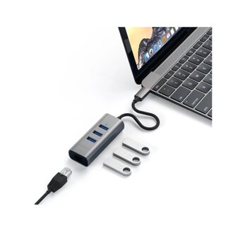  USB-хаб Satechi ST-TC2N1USB31AM Type-C 2-in-1 USB 3.0 Aluminum 3 Port Hub, 3xUSB 3.0, Rj-45/1Gb Серый 