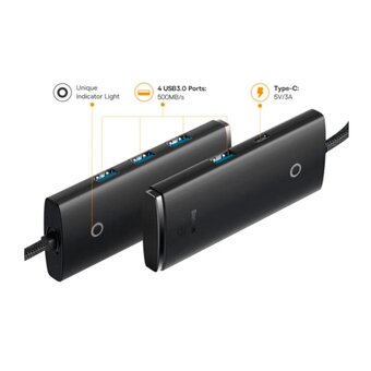  Хаб Baseus WKQX030001 Lite Series 4-Port USB-A (USB-A to USB 3.0*4) 25cm Black 