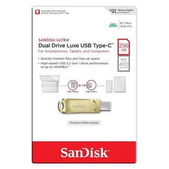  USB-флешка SanDisk SDDDC4 256Gb (SDDDC4-256G-G46GD), USB3.1 Type-C, золотая 
