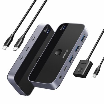  Переключатель UGREEN CM687 (25098) USB-C Sharing Switch 2 In 4 Out With Desktop Controller Grey 