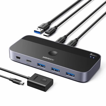  Переключатель UGREEN CM687 (25098) USB-C Sharing Switch 2 In 4 Out With Desktop Controller Grey 