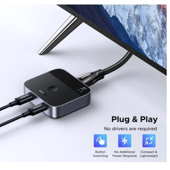  Переключатель UGREEN AW502 (55451) USB-C Switch 2 In 1 Out 4K@60Hz Black 