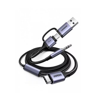  Аудиоадаптер UGREEN CM772 (45009) 2-in-1 USB-A USB-C Jack 3.5 Audio Adapter серый 