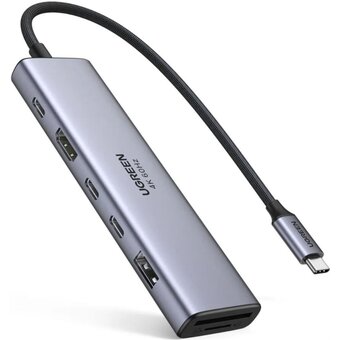 Хаб UGREEN CM511 (45521) 7-in-1 4K 60Hz USB-C To HDMI+2xUSB-C 3.2+1xUSB-A 3.2+SD/TF+PD Converter Gray 