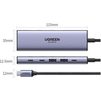  Конвертер UGREEN CM511 (35999) USB-C to HDMI+2*USB-A 3.2+2*USB 3.2 C+PD Power Converter Gray 