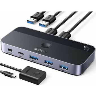  Переключатель UGREEN CM662 (15705) USB 3.0 Sharing Switch 2 In 4 Out Space Gray 