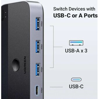 Переключатель UGREEN CM662 (15705) USB 3.0 Sharing Switch 2 In 4 Out Space Gray 