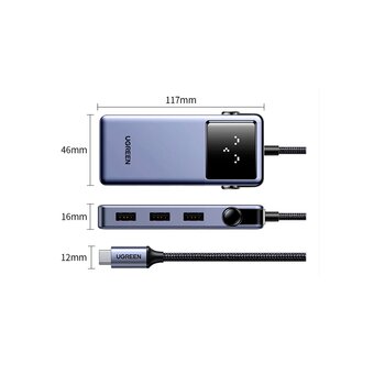  Хаб UGREEN CM888 (45155) UNO 7-in-1 4K@60Hz USB-C+3*USB-A+Ethernet+PD 100W+HDMI Hub Gray 