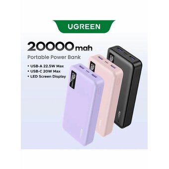  Внешний аккумулятор UGREEN PB312 (65589B) 20000mAh Two-Way Fast Charging 2*USB-A&1*USB-C 20W Power Bank розовый 