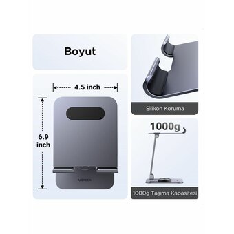  Подставка настольная UGREEN LP894 (45860) Swivel Foldable Multi-Angle Tablet Stand Space Grey 